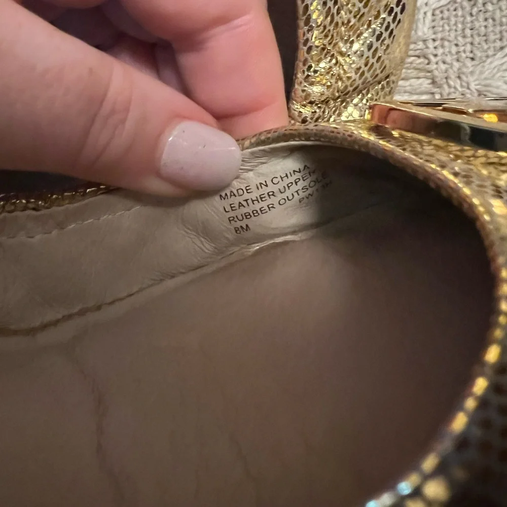 MICHAEL KORS Classic Fulton‎ Python Embossed Ballet Flats Gold Metallic Wms Sz 8